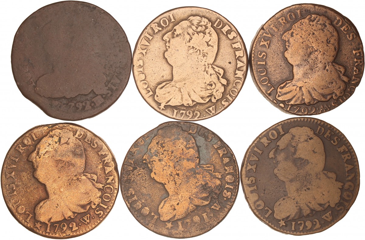 France. Louis XVI. Lot (6) 2 Sols. 1791 - 1793.