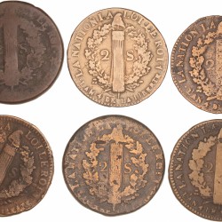 France. Louis XVI. Lot (6) 2 Sols. 1791 - 1793.