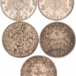 France. Lot (5) 2 Francs. 1867 BB, 1868 A, 1871 A, 1887 A and 1895 A.