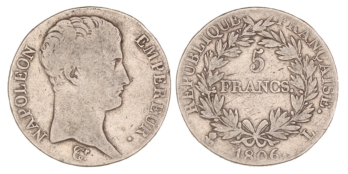 France. Napoleon. 5 Francs. 1806 L.