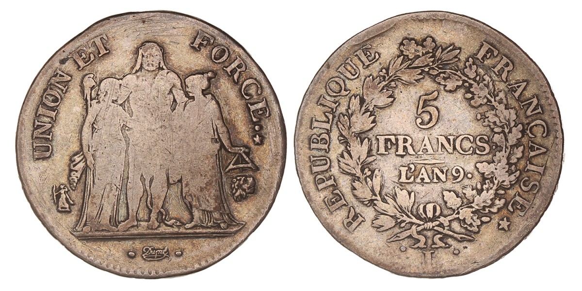 France. Republic. 5 Francs. An 9 L.