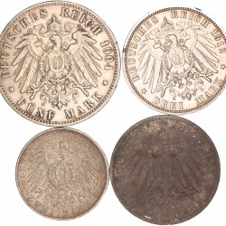 German states. Hamburg. Lot (4) 2, 3 and 5 Mark. 1901, 1904, 1911 and 1912.