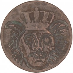 1 Cent. Voorzijde gegraveerd met Ned. Indisch masker. Z.j. (onleesbaar). Zeer Fraai.