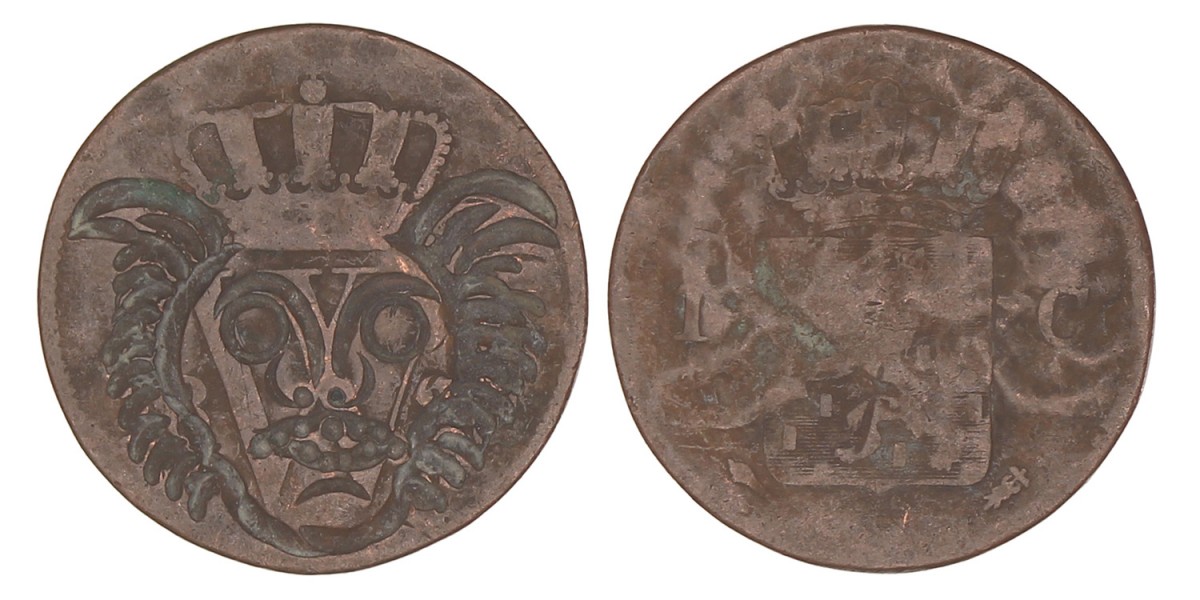 1 Cent. Voorzijde gegraveerd met Ned. Indisch masker. Z.j. (onleesbaar). Zeer Fraai.