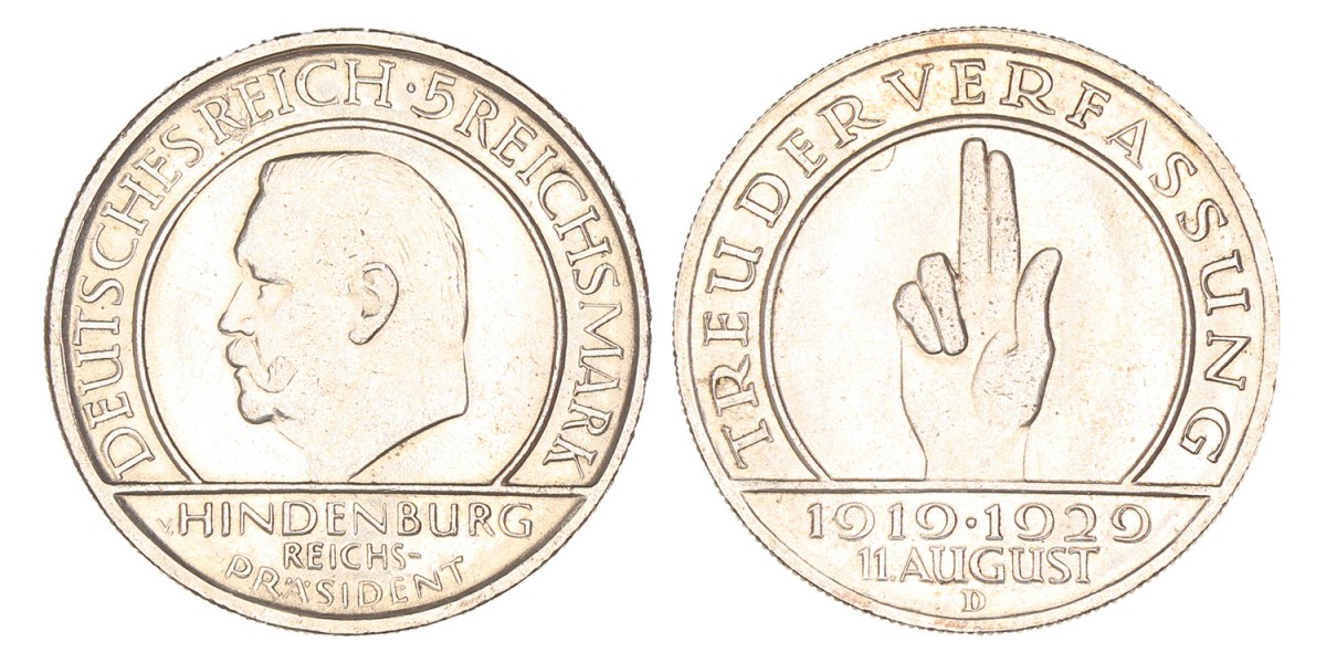 Germany. Weimar republic. 5 Mark. 1929 D.