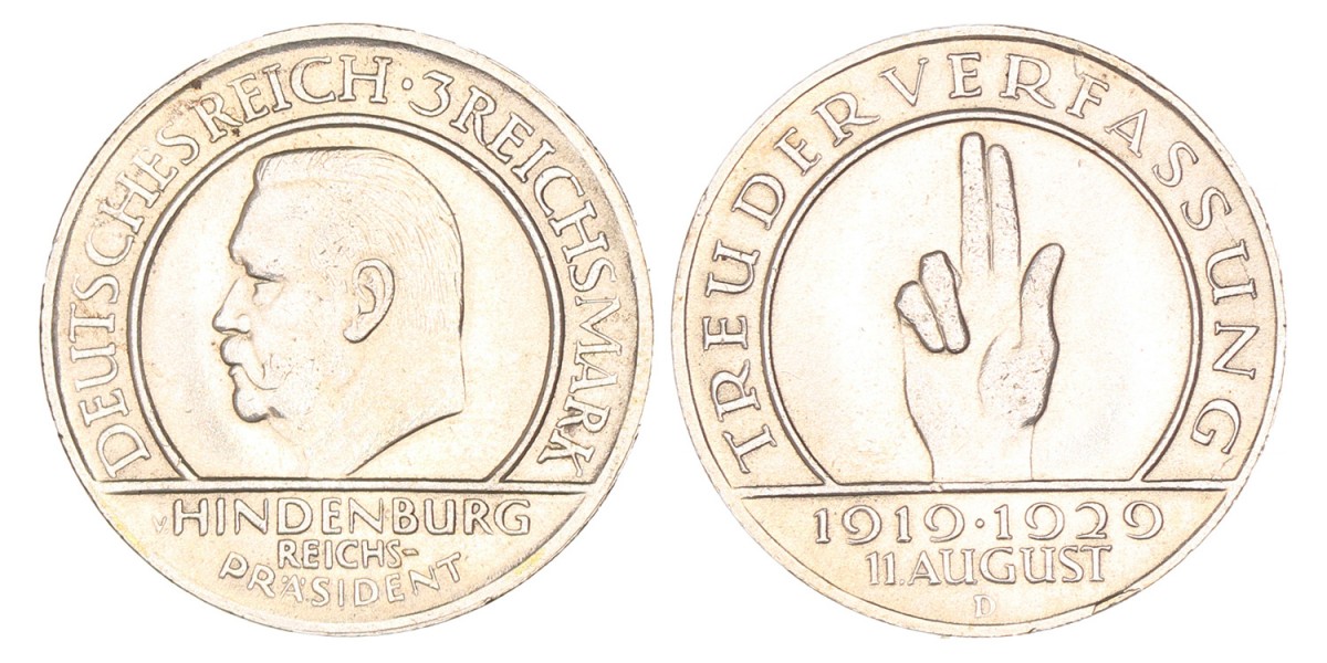 Germany. Weimar republic. 3 Mark. 1929 D.
