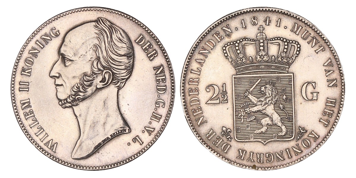 2½ Gulden. Willem II. 1841. Prachtig.