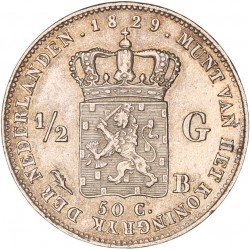 ½ Gulden. Willem I. 1829/23 B. Zeer Fraai +.