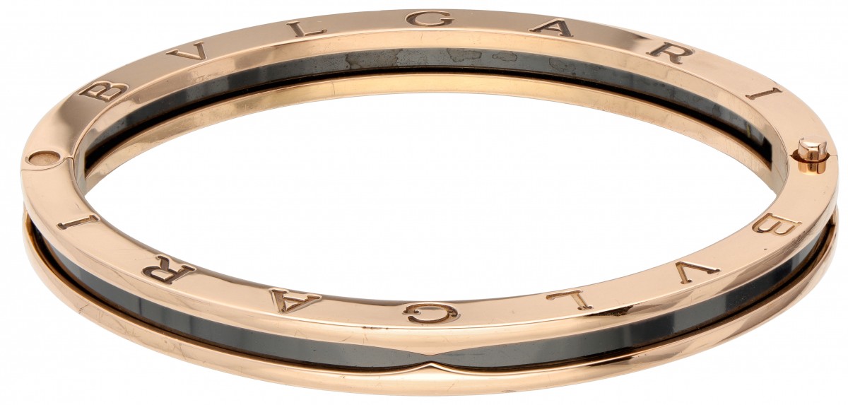 18 kt. Roségouden Bvlgari 'B.Zero1' bangle armband met zwart keramiek.