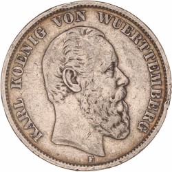 German states. Württemberg. Karl I. 5 Mark. 1875 F.