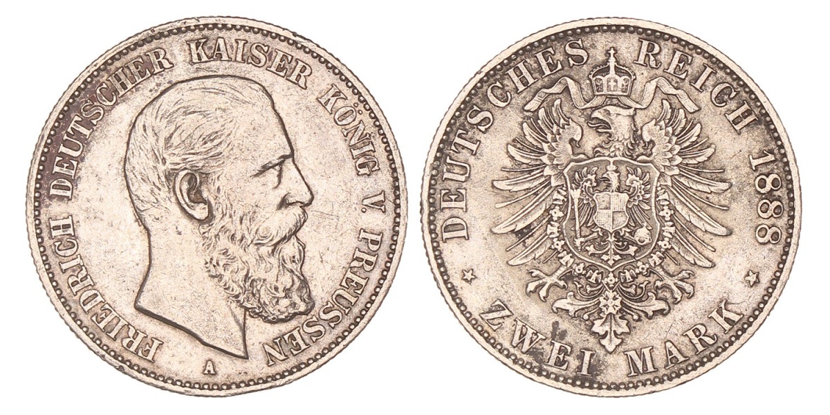 German states. Prussia. Friedrich III. 2 Mark. 1888 A.