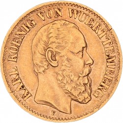 German states. Württemberg. Karl I. 10 Mark. 1876 F.