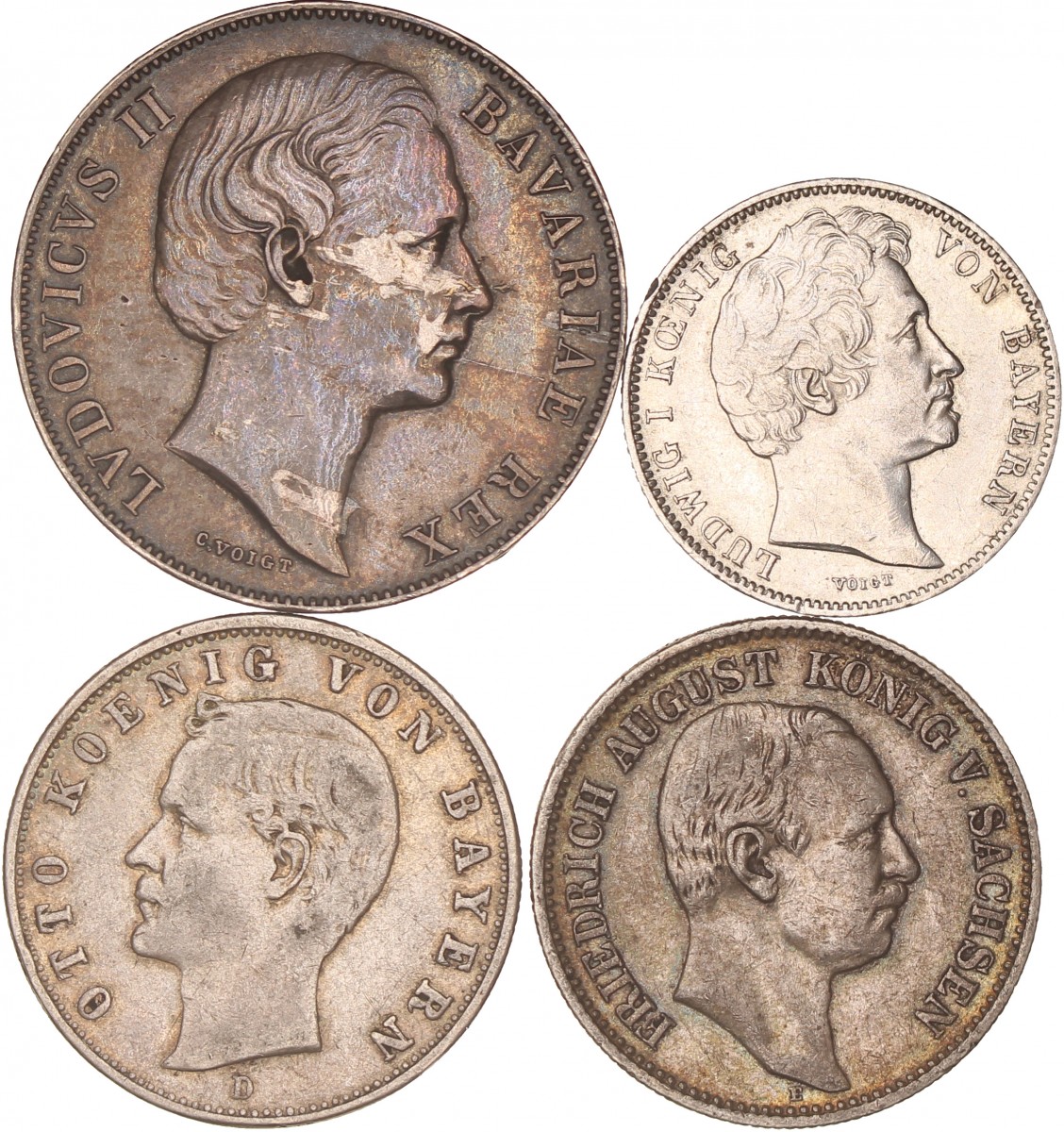 German states. Bavaria and Saxony. Lot (4) Silver coins. 1844, 1866 and 1907.