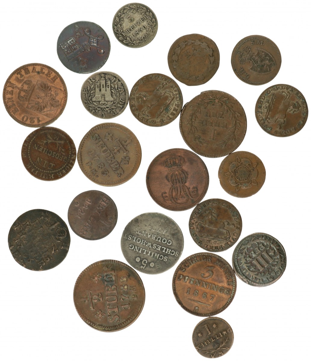 German states. Lot (21) Copper and silver coins. 18th and 19th century.