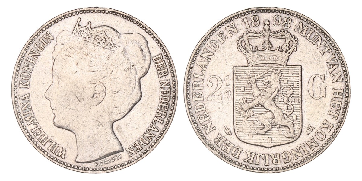 2½ Gulden. Wilhelmina. 1898. Zeer Fraai -.