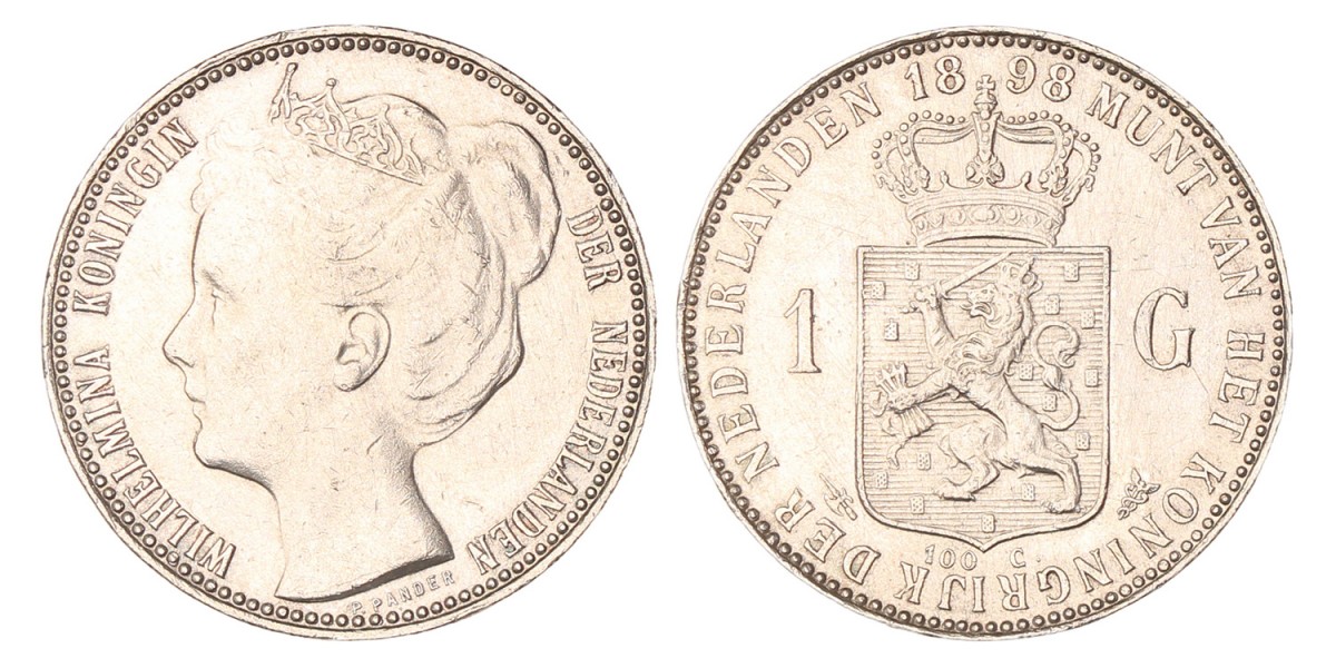 1 Gulden. Wilhelmina. 1898. Zeer Fraai / Prachtig.