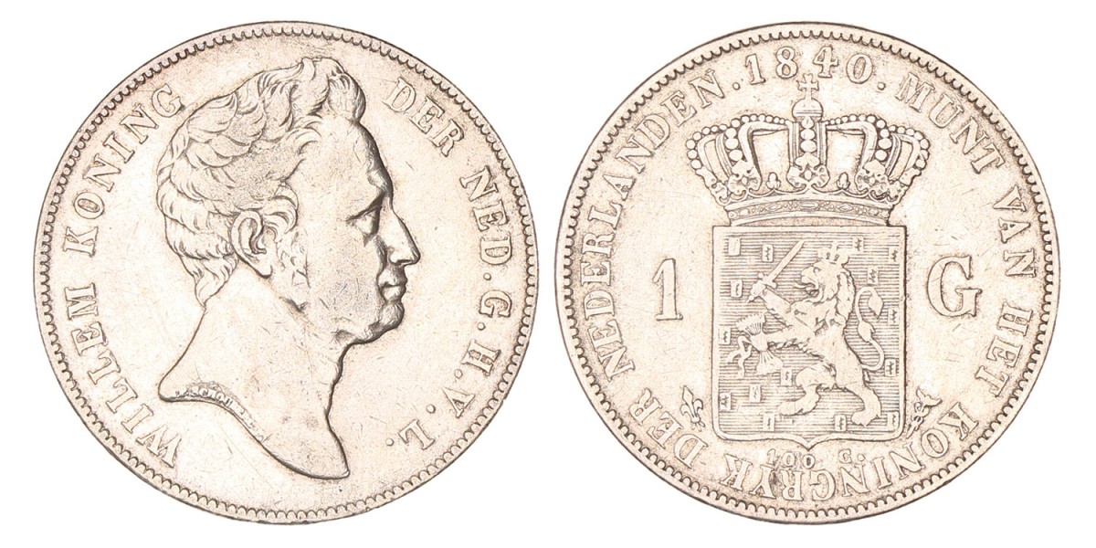 1 Gulden. Willem I. 1840. Zeer Fraai -.