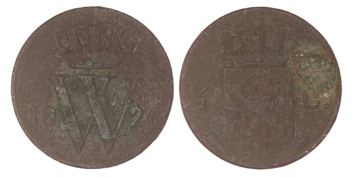 ½ Cent. Willem I. 1826 U. Zeer Goed +.