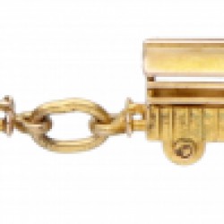 18 kt. Geelgouden armband met locomotief en 5 wagons.