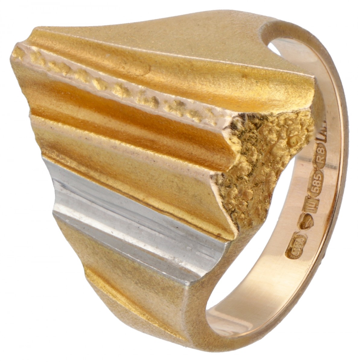 Björn Weckström voor Lapponia 14 kt. geelgouden 'Lines in the Water' ring gecombineerd met platina.