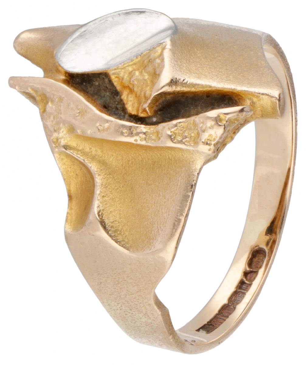 Björn Weckström voor Lapponia 14 kt. geelgouden 'Geisir / Geysir' ring gecombineerd met platina.