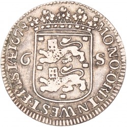 Scheepjesschelling van 6 stuiver. Enkhuizen. 1678. Zeer Fraai.