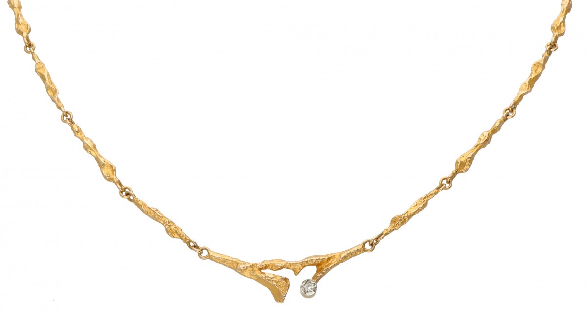 Björn Weckström voor Lapponia 14 kt. geelgouden 'Spring Dew' collier bezet met ca. 0.02 ct. diamant.