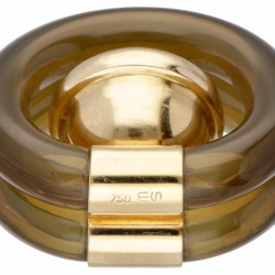 18 kt. Geelgouden solitair ring vervaardigd uit groene silicoon bezet met ca. 4.78 ct. citrien.