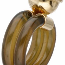 18 kt. Geelgouden solitair ring vervaardigd uit groene silicoon bezet met ca. 4.78 ct. citrien.