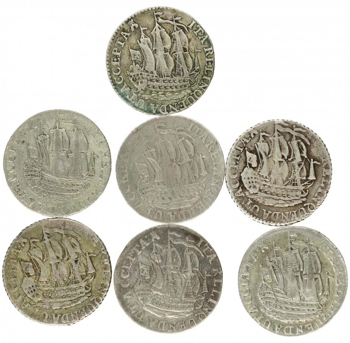 Lot (7) Scheepjesschelling van 6 stuiver. Zeeland. 1773, 1780, 1790, 1791 en 1792. Gemiddeld Zeer Fraai.