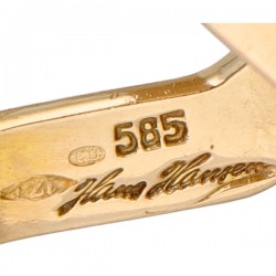14 kt. Geelgouden vintage Hans Hansen manchetknopen bezet met gesneden onyx.