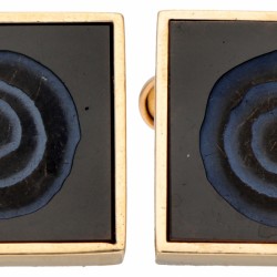 14 kt. Geelgouden vintage Hans Hansen manchetknopen bezet met gesneden onyx.