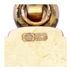 14 kt. Geelgouden art nouveau medaillon hanger bezet met ca. 0.09 ct. diamant.