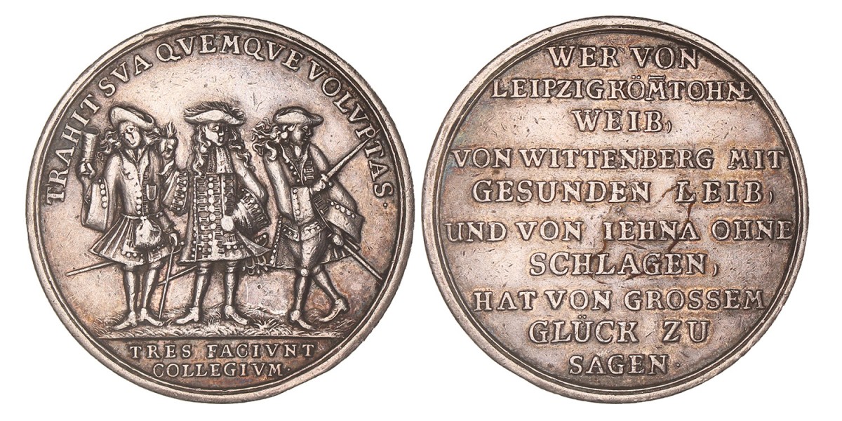 German states. N.D. (18th century). Medal with three men in 18th century garments.