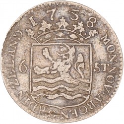 Scheepjesschelling van 6 stuiver. Zeeland. 1758. Zeer Fraai -.