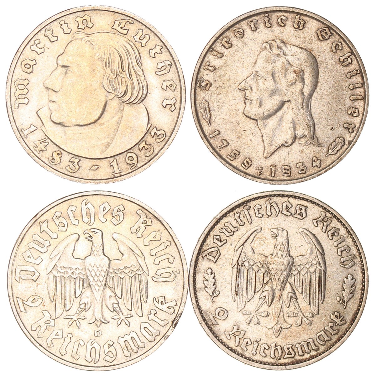 Germany. Third Reich. 2 Mark. 1933 and 1934.