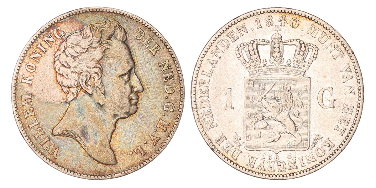 1 Gulden. Willem I. 1840. Zeer Fraai.