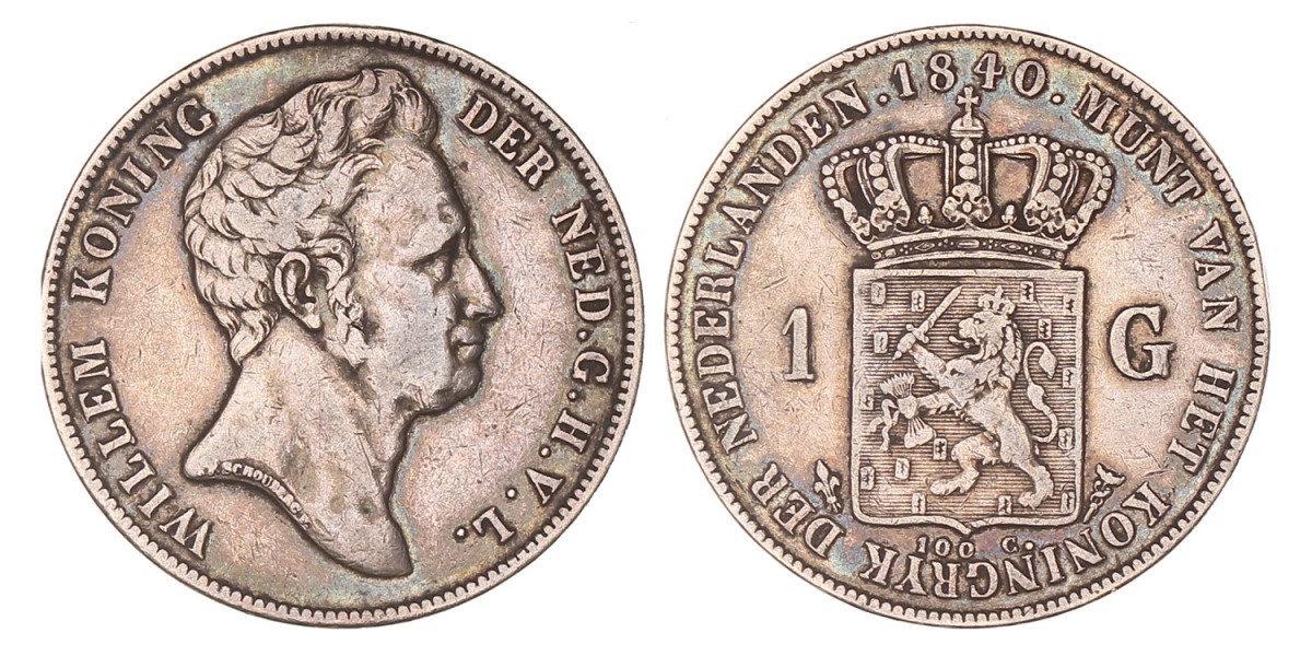 1 Gulden. Willem I. 1840. Zeer Fraai +.