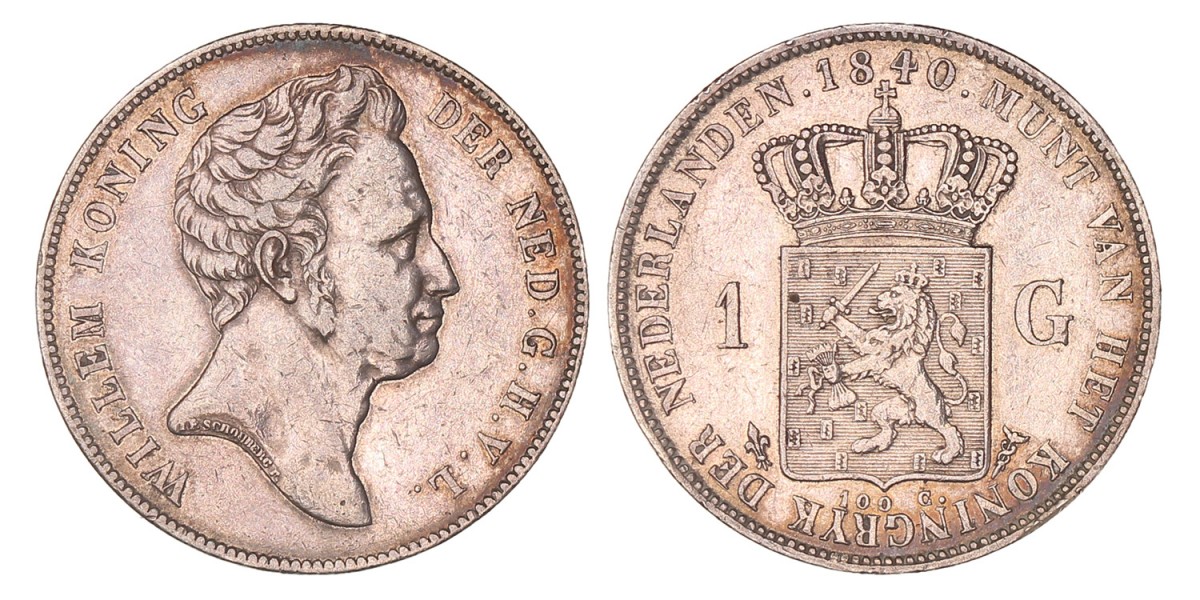 1 Gulden. Willem I. 1840. Zeer Fraai / Prachtig.