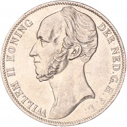 1 Gulden. Willem II. 1845 zonder streep. Prachtig / UNC.