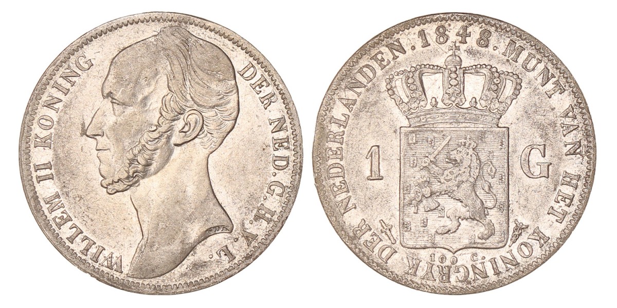 1 Gulden. Willem II. 1848. Prachtig -.