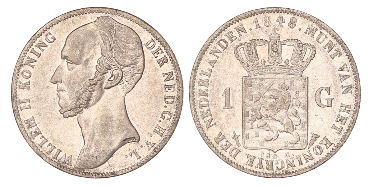 1 Gulden. Willem II. 1848. Prachtig -.