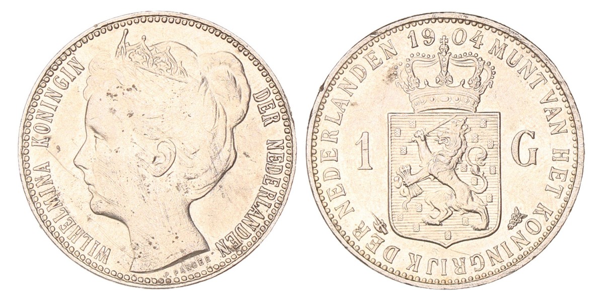 1 Gulden. Wilhelmina. 1904. Prachtig +.