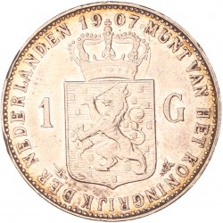 1 Gulden. Wilhelmina. 1907. Zeer Fraai / Prachtig.