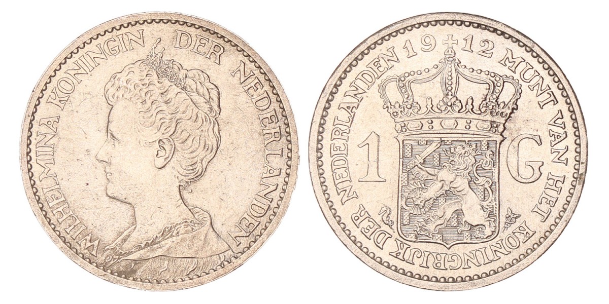 1 Gulden. Wilhelmina. 1912. Prachtig +.