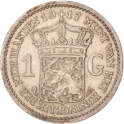 1 Gulden. Wilhelmina. 1917. Zeer Fraai +.