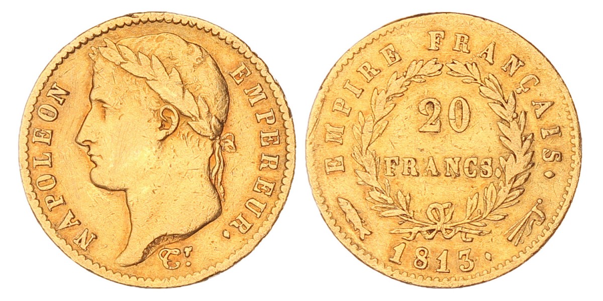 20 Francs. Napoleon. 1813. Zeer Fraai.