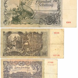 Austria. 10/20/100 Schilling. Banknote. Type 1949-1950. - Fine / Very fine.