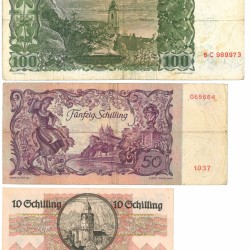 Austria. 10/50/100 Schilling. Banknote. Type 1946-1954. - Very good – Very fine.