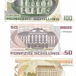 Austria. 20/50/100 Schilling. Banknote. Type 1984-1986. - Very fine – UNC.